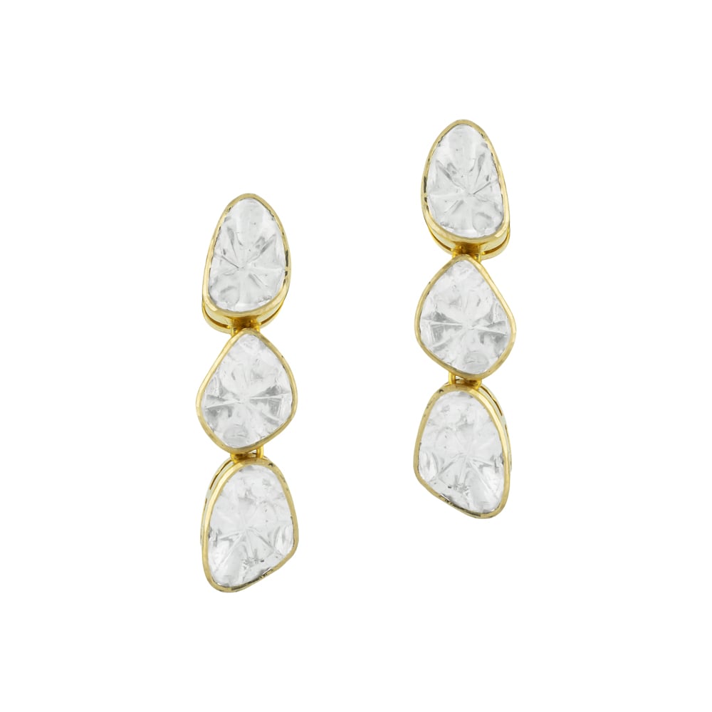 Triple Polki Diamond Earrings in Open Gold Setting